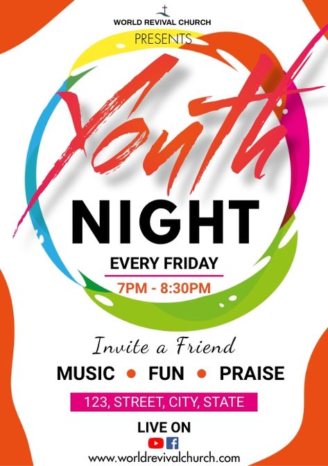 Youth Week Flyer Design, Youth Night Ideas Church, Church Game Night, Church Poster Ideas, Service Poster, Youth Group Activities, Church Youth Group, Church Media Design, Youth Games