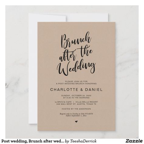 Post wedding, Brunch after wedding, Brown Kraft Invitation Wedding Brunch Invitation, Post Wedding Brunch, Post Wedding Brunch Invitations, Brunch Sign, Wedding Brunch Reception, Kraft Invitation, Brunch Celebration, Wedding Brown, Elopement Invitation