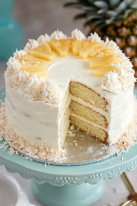 Pineapple Coconut Surprise Cake Pineapple Cake Recipe, Moist Yellow Cakes, Coconut Cake Recipe, Surprise Cake, Leftover Cake, Vegetarian Cake, Instant Pudding Mix, Pineapple Cake, Pineapple Coconut