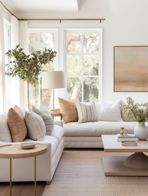 Top 10 Living Room Trends for 2024 - Nikki's Plate Living Room Inspo Sofas, Minimal Organic Living Room, Pillows For Neutral Living Room, Cozy Modern Neutral Living Room, Stylish Modern Living Room, Clean Crisp Living Room, Living Room Inspo Neutral, Adding Color To White Living Room, Pillows For Neutral Couch