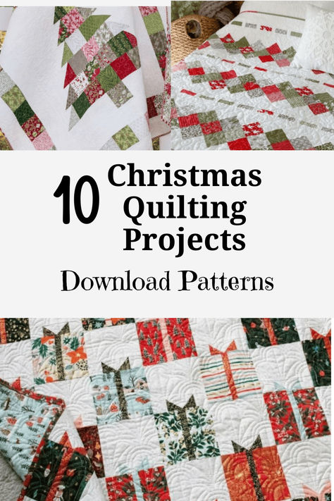 Check out these 10 Christmas quilting projects. They are easy beginner quilt patterns. Flurry Quilt Pattern, Scrappy Quilt Ideas Easy Patterns, Etsy Quilt Patterns, Journeys Quilt Pattern, Easy Quilt Designs Free Pattern, Christmas Sampler Quilts Patterns, Christmas Jelly Roll Projects, Christmas Star Quilt Pattern, Christmas Quilt Ideas Easy