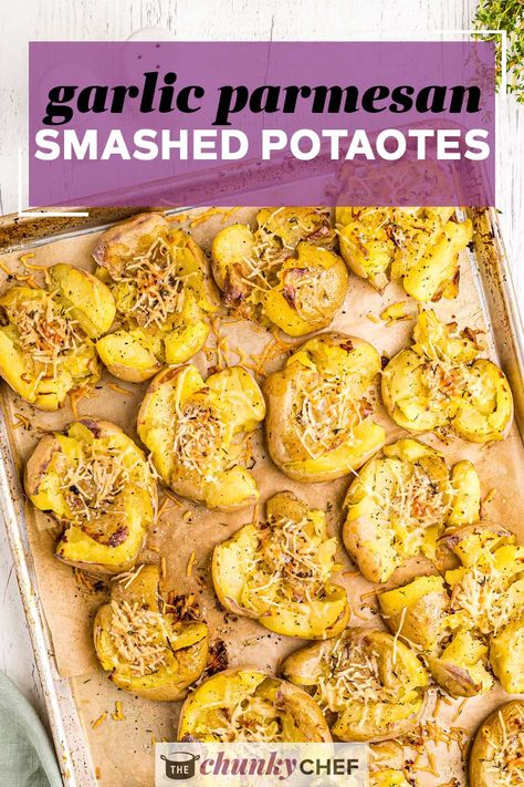 Golden Yellow Potatoes Recipe, Smashed Potatoes Garlic, Potatoes Garlic Parmesan, Yukon Potato Recipes, Golden Potato Recipes, Potatoes Smashed, Potato Stacks Recipes, Dinner Potatoes, Golden Potatoes