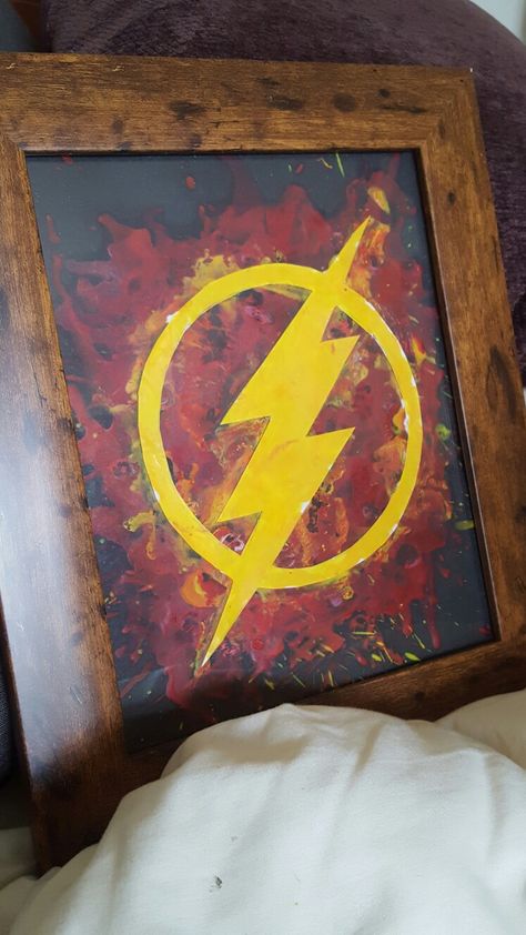 The Flash superhero logo crayon artwork Flash Painting, Superhero Painting, Crayons Artwork, Flash Superhero, Watercolor Night Sky, Marvel Paintings, Diy Christmas Paintings, Christmas Paintings On Canvas, Canvas Diy