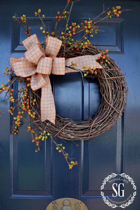 BITTERSWEET WREATH DIY- A very easy-to-make fall wreath-stonegableblog.com Bittersweet Wreath, Stone Gable, Craft Pumpkins, Fall Grapevine Wreaths, Autumn Decorating, Fall Outdoor Decor, Wreath Diy, Fall Wreaths, Fall Thanksgiving