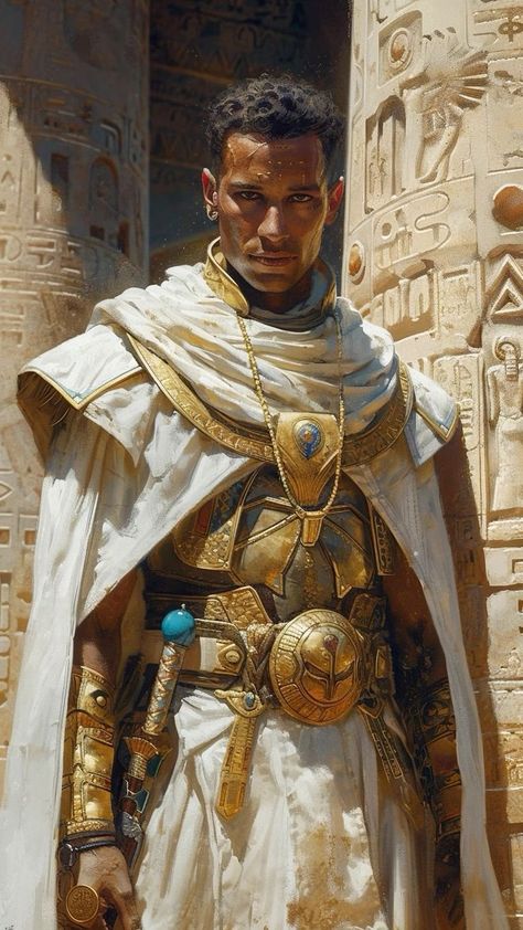 Egyptian Warrior Concept Art, Desert Warrior Fantasy Art, Egyptian Character Art, Egyptian Warrior Art, Egyptian Fantasy Art, Desert Outfit Fantasy, Fantasy Egypt, Egyptian Character Design, Ancient Egypt Aesthetic