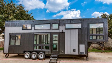 Wilhite Tiny House Brings Outdoors In With Clever Layout Vinyl Bathroom Flooring, Gooseneck Tiny House, Apartment Size Refrigerator, Electric Fireplace Living Room, Waterproof Vinyl Plank Flooring, Painted Interior Doors, Brick Interior Wall, Tiny House Luxury, Plywood Interior