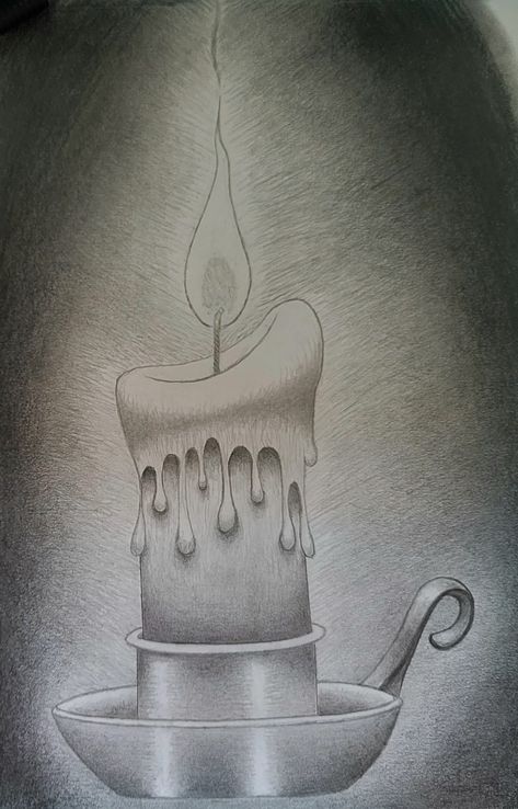 Rendered candle drawing sketch, mechanical pencil Candle Pencil Drawing, An Object Melting Drawing, Candle Sketches Pencil, Candle Drawing Pencil, Object Drawing Pencil, Candle Drawing Art, Candle Sketch, Simple Art Drawings, Realistic Candles