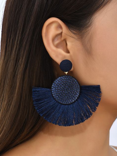 Diy Earrings Materials, Dark Blue Earrings, Denim Earrings, Embellished Fashion, Denim Jewelry, African Earrings, Fabric Earrings, Orange Earrings, Tassel Drop Earrings