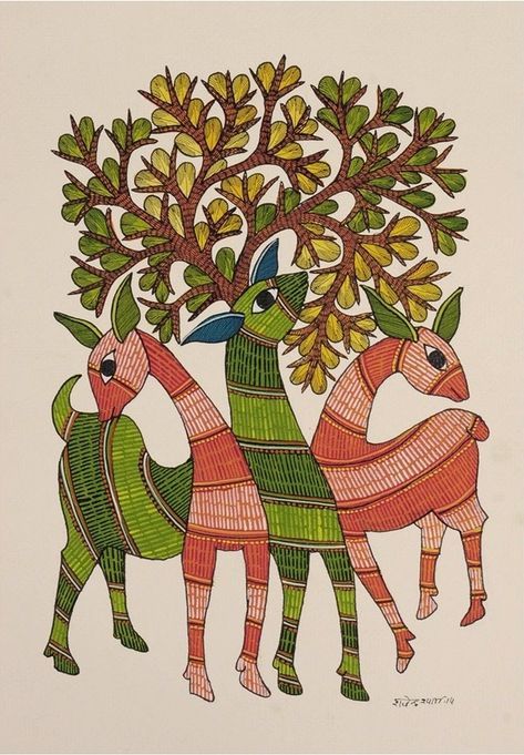 Rhythm Art, Gond Art, Deer Art Print, Gond Painting, Madhubani Paintings, Rajasthani Art, Kalamkari Painting, Folk Art Flowers, Pichwai Paintings