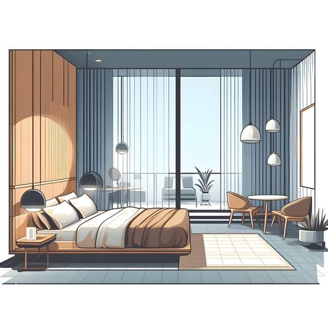 Bedroom Perspective Drawing, Room Perspective Drawing, Room Perspective, Interior Perspective, Luxury Apartments Interior, Apartments Interior, Perspective Sketch, Spc Flooring, Bedroom Drawing