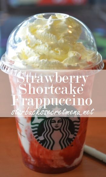 Strawberry Shortcake Frappuccino! #StarbucksSecretMenu Recipe here: http://starbuckssecretmenu.net/strawberry-shortcake-frappuccino-starbucks-secret-menu/ Strawberry Shortcake Frappuccino, Frappuccino Starbucks Secret Menu, Café Starbucks, Starbucks Strawberry, Secret Starbucks Drinks, Secret Menu Items, Starbucks Secret Menu Drinks, Bebidas Do Starbucks, Starbucks Secret