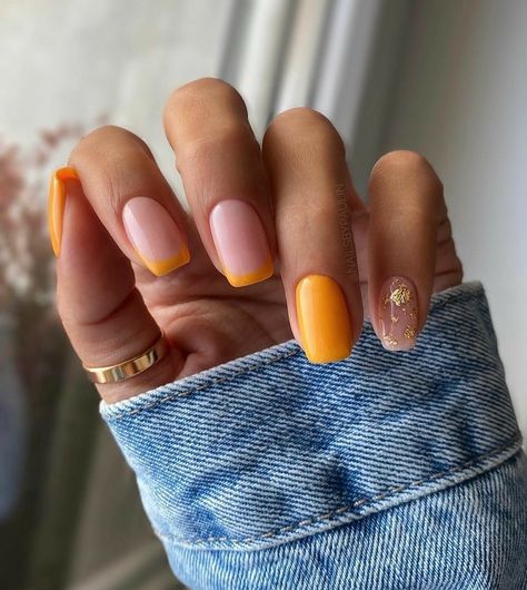 Orange Nail Designs, Orange Nail, Nagellack Trends, Nude Nail Designs, Short Nail Designs, Orange Nails, Fall Nail Designs, Short Acrylic Nails, Nude Nails