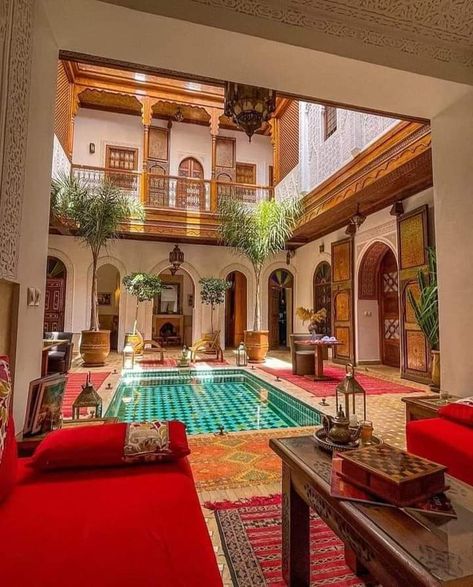 Marrakech Riad, Future Interior Design, Mediterranean Homes Exterior, Moroccan Riad, Riad Marrakech, House Architecture Styles, Sims House Design, Places In The World, Tiny House Interior