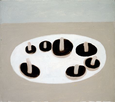 William Scott, [Still Life with Mushrooms on a White Plate], 1977, Oil on canvas, 46.4 × 52.1 cm / 18¼ × 20½ in, Private collection Tapetum Lucidum, Composition Examples, William Scott, Nathalie Du Pasquier, Illustration Software, Abstracted Art, Mushroom Paint, Ipad Drawings, Photoshop Painting