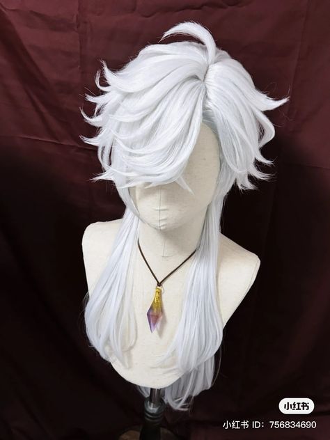 Male Hairstyles Long Hair, White Long Hair Men, Short Fantasy Hairstyles, Fancy Male Hairstyles, High Ponytail Front View, Fantasy Hair Male, Wig Reference, Feather Hairstyle, Anime Men Hairstyles