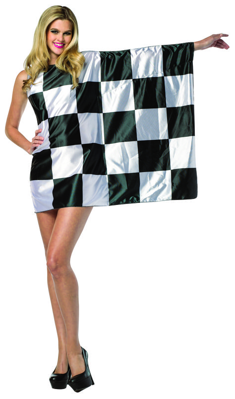 #1991 Flag Dress - Show your NASCAR pride by wearing this Checkered Flag dress to the club, costume party or car racing event. Featuring the image of the car racing checkered flag, this sexy dress is made from 100% Polyester (spot clean only). Sizes: One Size (fits sizes 4 to 10) #Nascar #StockCarEvent #motorsport #racing #speedwa #raceway #flag #checkered Racing Flag Girl Costume, Nascar Outfit, Nascar Costume, Race Outfit, Flag Dress, Black Halloween Dress, Flag Outfit, Unique Halloween Costumes, Holiday Costumes