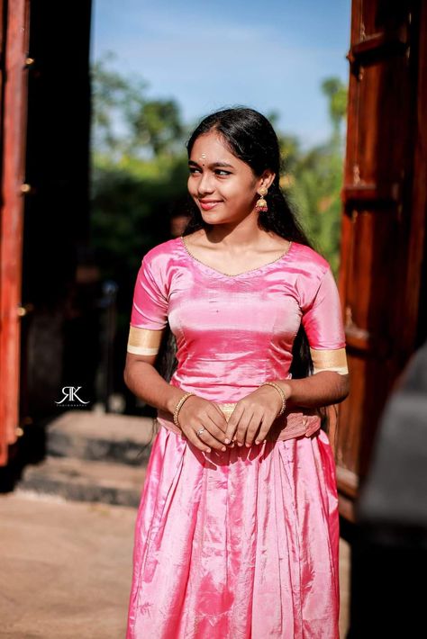 Shivani Menon, Asha Sarath, Village Lifestyle, Pattu Pavada, Cute College Outfits, Long Top Dress, Pattu Pavadai, Indian Teen, Beautiful Dresses For Women