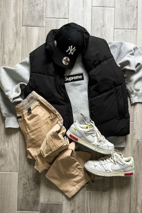 Hype Beast Fits, Mens Shoes Casual Sneakers Street Style, Hype Beast Outfits Man, Off White Dunks Outfits, Outfit Grid Streetwear, Off White Outfit, Dunk Outfit, Outfits Men Streetwear, Hypebeast Fashion