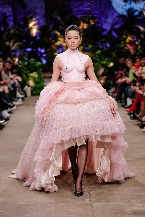 BFW: Marina Hoermanseder Autumn Winter 2020 Collection Swarovski Dress, Pineapple Leather, Marina Hoermanseder, Leather Flowers, Handcrafted Leather, Signature Style, Tulle Skirt, Light In The Dark, Runway Fashion