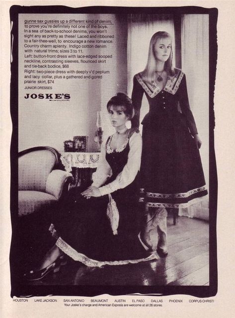 Vintage 1981 Photo Ad for Gunne Sax ... Prairie Fashion, Vintage Prairie Dress, Sax Dress, Gunne Sax Dress, 20th Century Fashion, Romantic Country, Country Dresses, Jessica Mcclintock, 1970s Fashion