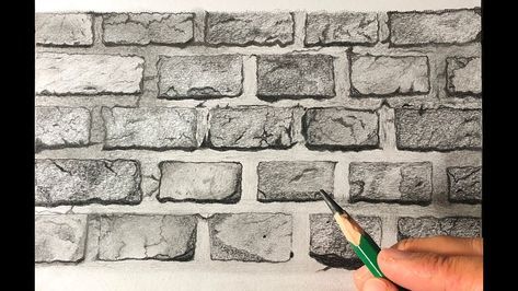 Drawing a realistic brick wall texture with graphite pencils| Time-lapse - YouTube Wall Texture Drawing, Brick Drawing, Draw Bricks, Brick Wall Drawing, Brick Wall Texture, Texture Drawing, A Brick Wall, Brick Texture, Wall Drawing