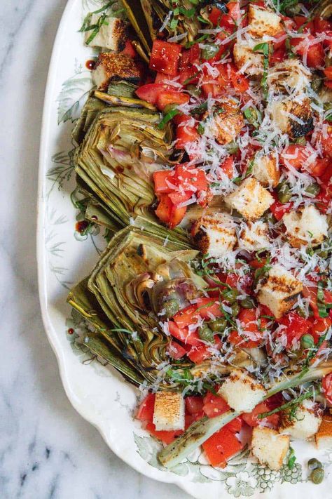 The Best Bruschetta Stuffed Artichoke Recipe For Entertaining - California Grown Best Bruschetta, Fresh Artichoke, Classic Bruschetta, Artichoke Recipe, Stuffed Artichokes, Artichoke Soup, Bruschetta Toppings, Artichoke Recipes, Fat Boy