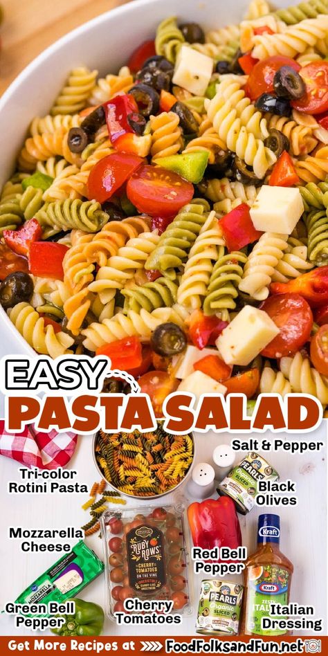 Easy Tri Color Pasta Salad, Tri Color Noodle Pasta Salad, Italian Pasta Salad No Meat, 3 Color Pasta Salad, Rotini Salad Cold Pasta, Tri Color Pasta Salad Recipes With Italian Dressing, Tri Pasta Salad Recipes, How To Make Pasta Salad Easy, Pasta Salad With Zesty Italian Dressing