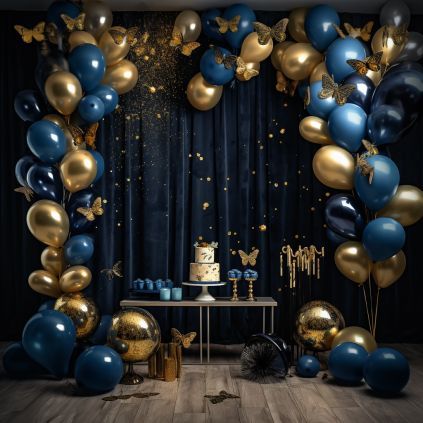 🍨 🍦 🥧 🧁 🍰 🎂 🍮 Starry Starry Night Theme Party, Sky Blue Birthday Decoration, Blues Party Theme, Dark Blue Bday Theme, Navy Blue And Gold Theme Birthday Party, Dark Blue And Gold Birthday Decor, Blue Themed 18th Birthday Party, Blue And Brown Party Decor, Blue Birthday Theme Decorations