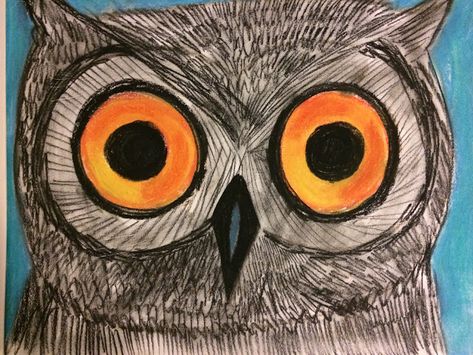 Art works in progress and original art lessons for kids Animal Art Work, Owl Art For Kids, Fall Elementary Art Projects, Owl Art Projects For Kids, Owl Art Kindergarten, Owl Directed Drawing For Kids, Halloween Owl Art, 1st Grade Owl Art, Owl Art Lessons For Elementary