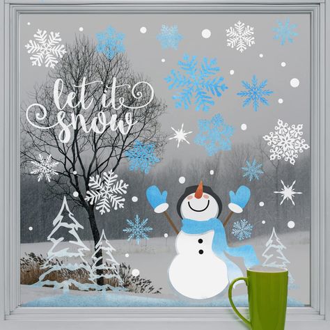 Christmas Library Display, Glass Window Decals, Christmas Window Painting, Holiday Kitchen Decor, Winter Holiday Decorations, Arte Aesthetic, Window Drawing, Living Room Themes, Winter Window