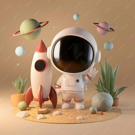 Premium Photo | 3D rendering C4D cartoon style white and beige colors A tiny astronaut stands next to the rocket Tiny Astronaut, Cartoon Photo, Logo Psd, White And Beige, Image Icon, Event Food, Card Banner, Poster Invitation, Cartoon Style