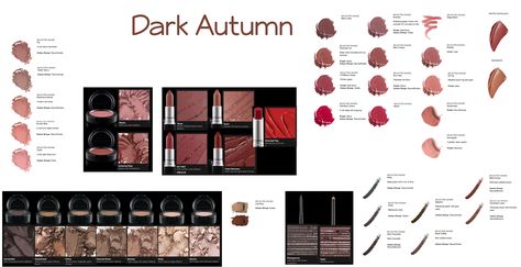 DA makeup choices - I have not verified all of these, but they're something to look into. Dark Autumn Wedding Makeup, Dark Autumn Lipstick Palette, Dark Autumn Blush, Deep Autumn Blush, Dark Autumn Color Palette Makeup, Dark Autumn Makeup, Dark Autumn Makeup Products, Autumn Colour Palette Makeup, Deep Autumn Makeup