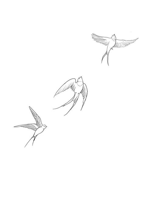 Sparrow Line Tattoo, Swallow Tattoo Design Simple, Flying Hummingbird Tattoo, Swallow Tattoo Simple, Multiple Bird Tattoo, Three Swallows Tattoo, Top Of The Arm Tattoo For Women, 3 Swallows Tattoo, Simple Swallow Tattoo