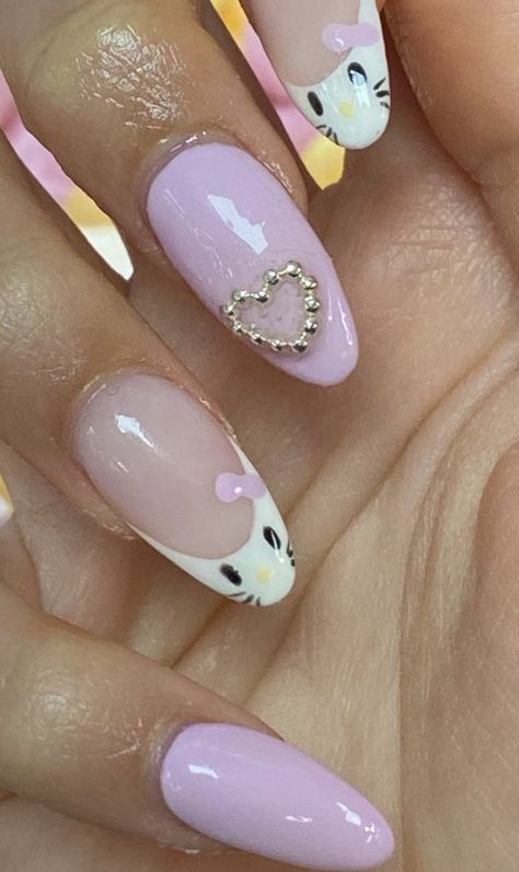 Pink Almond Nails Hello Kitty, Nails Almond Hello Kitty, Hello Kitty Nails Acrylic Coffin Short, Hello Kitty Nails Acrylic Almond, Hello Kitty Nails Short Almond, Hello Kitty Oval Nails, Valentines Day Nails Hello Kitty, Almond Hello Kitty Nails, Hello Kitty Nails Almond