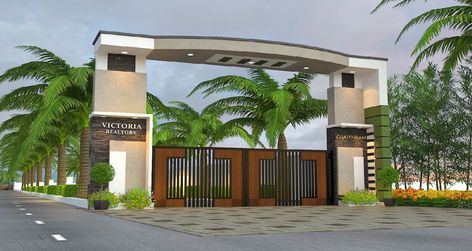 Gated Community Entrance, Modern Front Gate Design, Gate Arch, Stone Porches, Steel Building Homes, Gate Wall Design, House Main Gates Design, Indian House Plans, House Outer Design