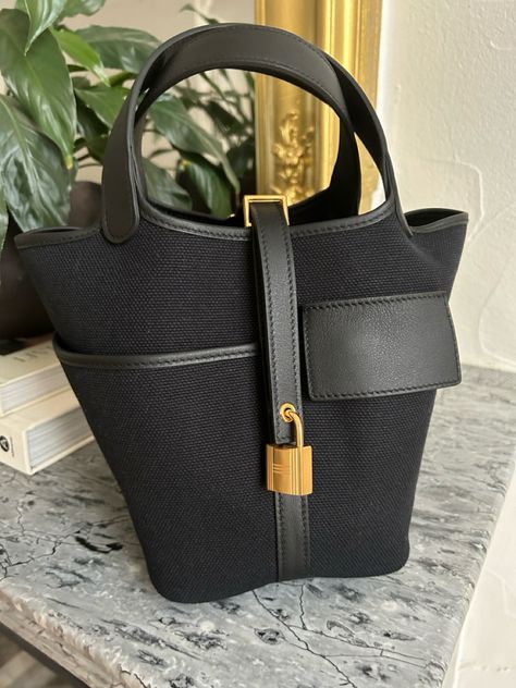 Hermes Picotin Cargo, Hermes Cargo, Hermes Evelyn Bag, Fancy Stuff, Hermes Picotin, Twilly, Cargo Pocket, Black Canvas, Gold Hardware