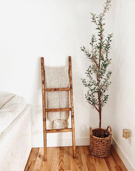 "Prop up this blanket ladder in your home and easily display three to four blankets, quilts, or towels at a time. Our ladders are the perfect rustic piece for your home and can be used in so many ways!  From a blanket ladder to a shelf, our customers are continually showing us amazing ways they are using our wood ladders to decorate their homes! * Exclusively handcrafted for decorative purposes only * Rungs are 18 inches wide x 2.75 inches deep  * Overall dimensions: 18 inches wide x 2.75 inches Ladder Decor Living Room, Wood Ladder Decor, Ladder Blanket, Blanket Ladder Decor, Farmhouse Blanket Ladder, Plant Ladder, Quilt Ladder, Farmhouse Blankets, Rustic Furniture Diy