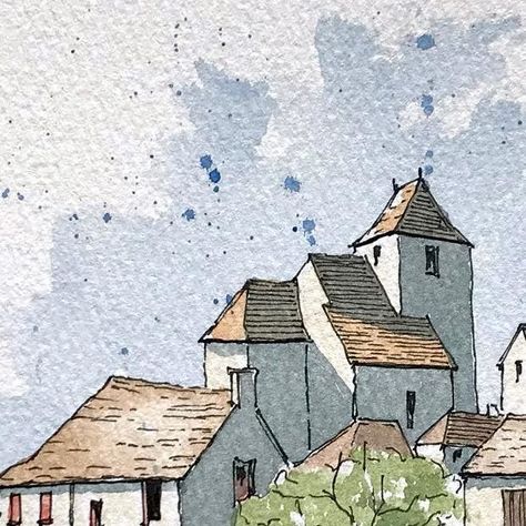 Watercolor Buildings, Drawing Scenery, Whimsical Art Journal, Watercolor Art Landscape, Travel Art Journal, Building Sketch, Sketchbook Illustration, Watercolor Architecture, Diy Watercolor Painting