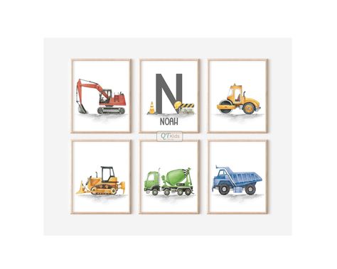 Personalized Truck Prints, Custom Name Construction Posters, Boy Room Wall Art, Playroom Decor, Vehicles Transport Prints, DIGITAL DOWNLOAD Construction Theme Nursery, Boy Room Wall Art, Art Playroom, Boys Room Wall Art, Trucks Print, Construction Theme, Playroom Decor, Nursery Themes, Print Store