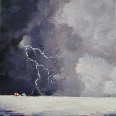 Janet Paden's Paintings: Prairie Thunder Snow, 12x12, acrylic on stretched canvas - SOLD Snow Storm Painting, Thunder Storm Painting, Snow Storm Art, Thunder Painting, Thunder Snow, Storm Artwork, Polaroid Painting, Lightning Thunder, Art Clouds