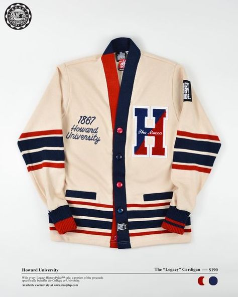 LEGACY HISTORY PRIDE on Instagram: "Howard U “Legacy” cardigan in cream has arrived 🔥 Available exclusively on our website ❤️" Drag Clothing, Grad Outfits, Chenille Patches, Sweater Ideas, Varsity Sweater, Grad Photoshoot, Howard University, College Fits, Relaxed Outfit