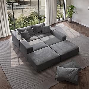 162" Minimalist Oversized Modular Sofa Couch, Deep Seat Sectional Sofa with Ottoman, 6-Seater Track Arm Sofa, U Shape Cloud Couch for Living Room Office Apartment Reception-Grey Sofa Layout, Gold Sofa, Modul Sofa, Lugano, Ferm Living, Modular Sofa, Styl Vintage, Living Room Office, تصميم داخلي