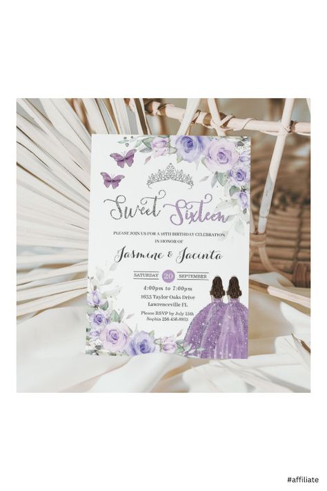 Princesses Invitation, Quinceañera Purple, Birthday Purple, Princess Invitations, 16th Birthday Invitations, Sweet 16 Birthday Party, 16 Birthday, Birthday Party Invitation Templates, Boy Birthday Invitations