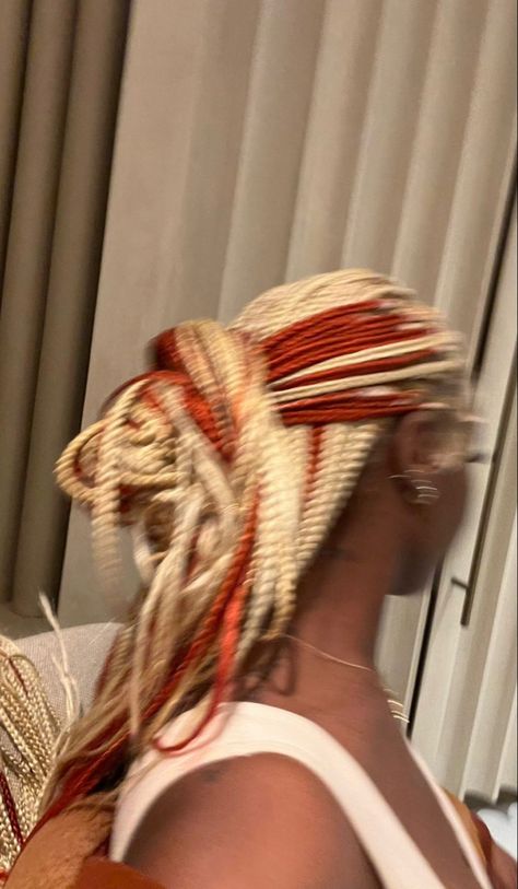 Cute Braid Color Combinations, Ginger And Blonde Island Twist, Blond And Ginger Braids, Blonde And Orange Braids, Ginger And Blonde Braids Combo, Ginger And Blonde Hair Braids, Black And Orange Braids, Ginger And Black Braids, Orange And Blonde Braids