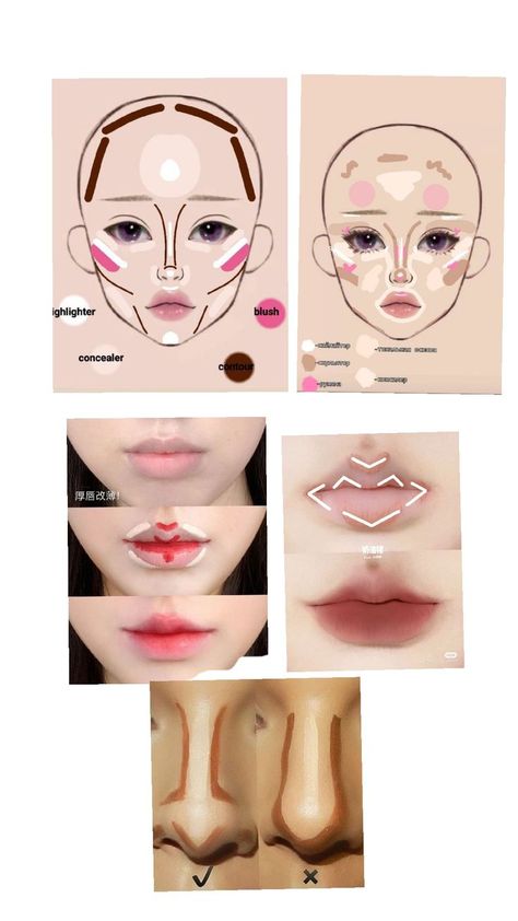 Makeup tutorial Makeup Placement Oval Face, Makeup To Do When Bored, Thai Makeup Tutorial, Oval Face Makeup Tips, Steps To Applying Makeup, Round Face Makeup Tutorial, Makeup Tutorial Photo, Bitter Makeup, Asian Doll Makeup