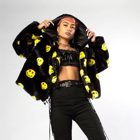 wildthing.com on Instagram: “Chin up buttercup Search 'smiley face' to shop this fluffy and warm coat 🖤💛 https://www.wildthing.com/shop/smiley-face-jacket/” Smiley Face Jacket, Chin Up Buttercup, Chin Up, Cardigan Outfits, Warm Coat, Smiley Face, Smiley, White And Black, Art Painting