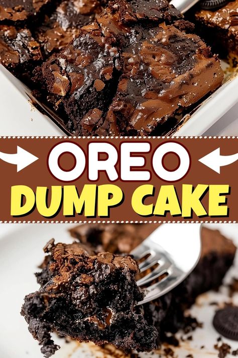 This Oreo dump cake is the easiest treat you'll ever make! Made with just 5 ingredients, you can have it ready in no time flat. Dump Cake Oreo, Oreo Crumble Cake, S’mores Dump Cake, Oreo Dump Cake Recipes Cool Whip, The Best Dump Cake Recipes, Oreo Dump Cake Recipes, Dump Cake Recipes Easy, Easy Dump Cakes, Oreo Dump Cake