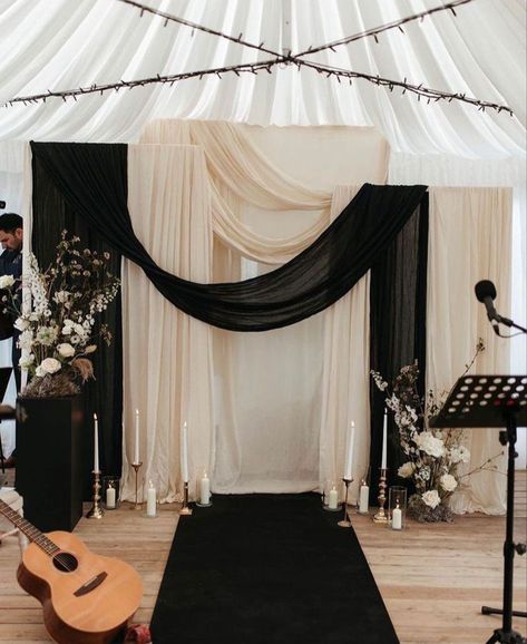 Wedding Draping Backdrop, Black And White Wedding Theme, White Wedding Theme, Boda Mexicana, Black And White Wedding, Black White Wedding, Future Wedding Plans, Dream Wedding Ideas Dresses, Wedding Mood Board