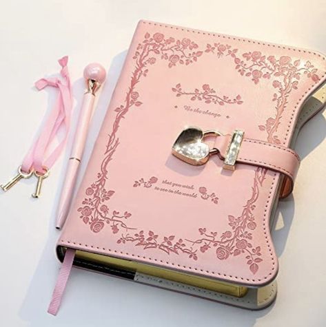 Diary with Lock and Keys for Girls, Secret Notebook with Lined Pages for Writing Drawing, Pink Pearl Pen and Bookmark Included Diary For Girls, Girls Gift Ideas, Journal With Lock, Diary With Lock, Vintage Leather Journals, Cute Diary, Vintage Diary, غلاف الكتاب, Refillable Journal