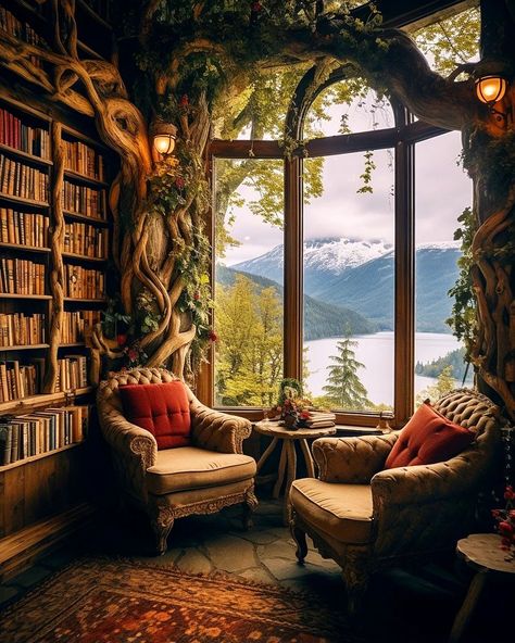 Tour through an intertwined treehouse 🏡🌲🌿☀️ . Conjured from imagination using a blend of Midjourney AI, Photoshop and Topaz… | Instagram Tree Library, Luxurious Mansions, Yurt Living, Fairytale House, Magical Tree, House Dream, Tree House Designs, Renewable Sources Of Energy, Tiny House Movement